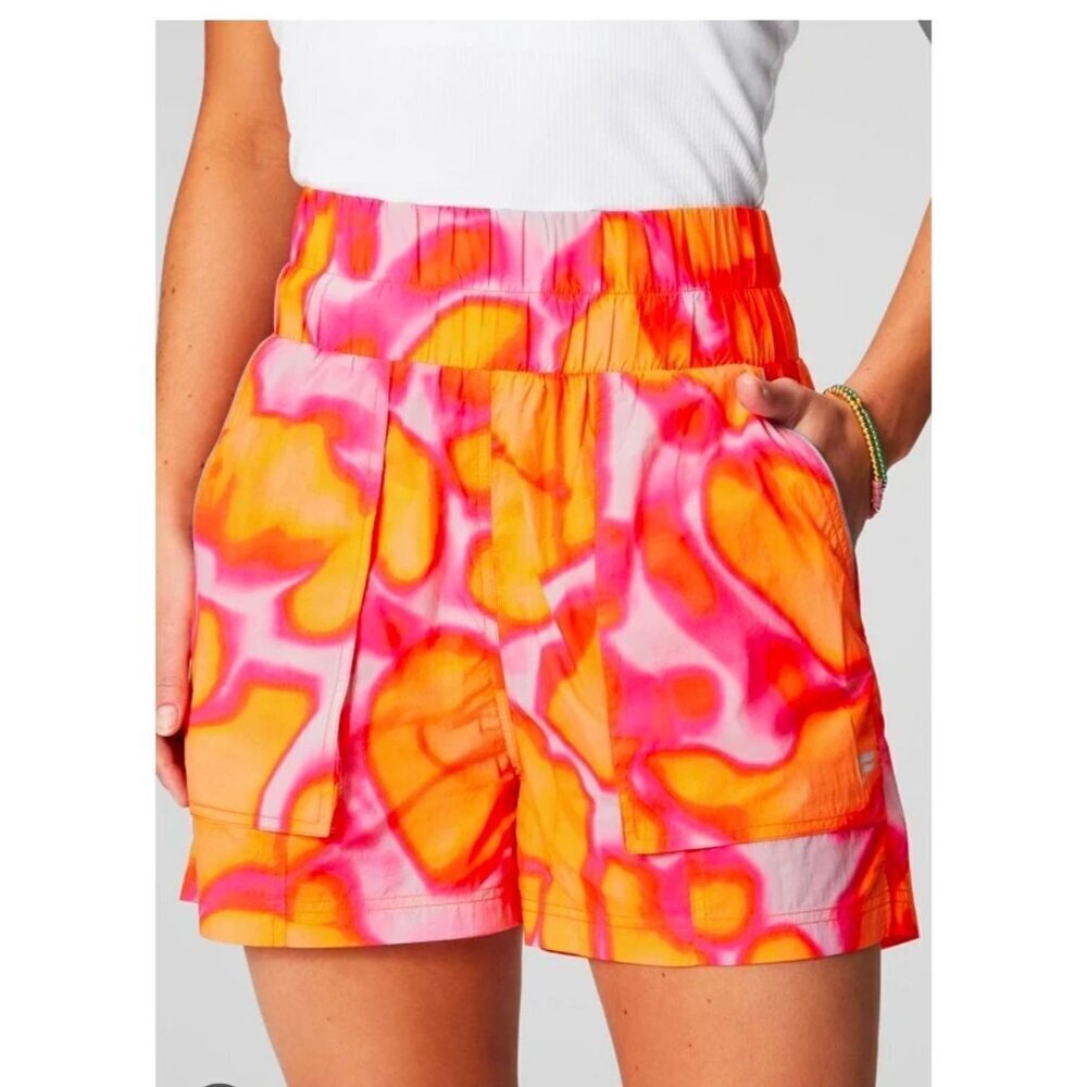 Fabletics Ultra High Waisted Piped Nylon Shorts XL orange